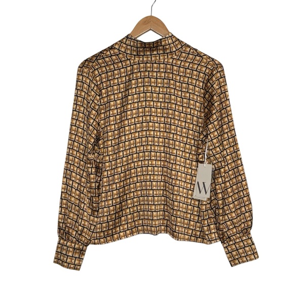 Worthington Tops - Worthington diamond geometric print bow tie mock neck balloon sleeve top NWT